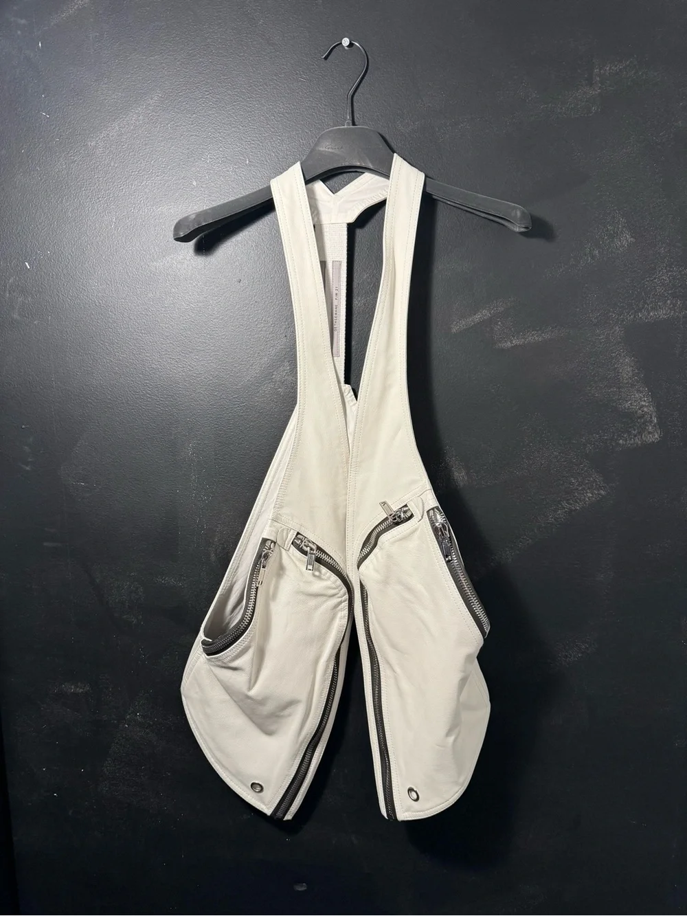 Rick Owens Off-White Leather Harness Vest with Zip Details
